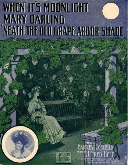 Sheet Music - When it's moonlight Mary darling 'neath the old grape arbor shade