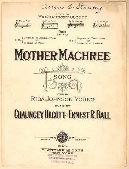 Sheet Music - Mother Machree; Barry of Ballymore