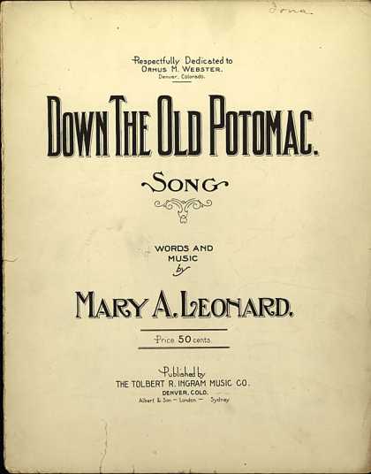 Sheet Music - Down the old Potomac