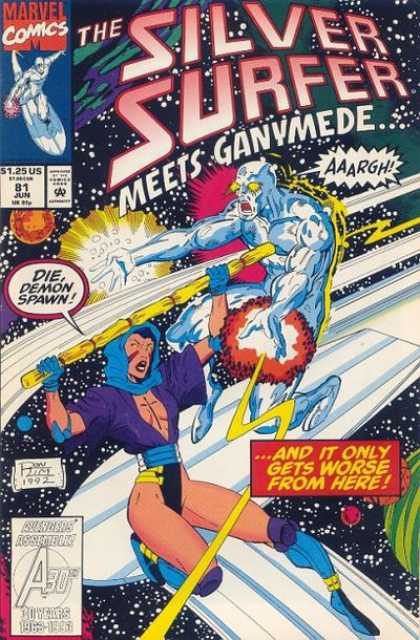 Silver Surfer (1987) 81 - Space - Demon Spawn - Bolts - Fighting - Fire - Ron Lim