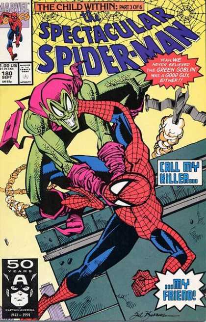 Spectacular Spider-Man (1976) 180 - The Child Within - Call My Killer - My Friend - 50 Years A Captain America - Fire - Sal Buscema