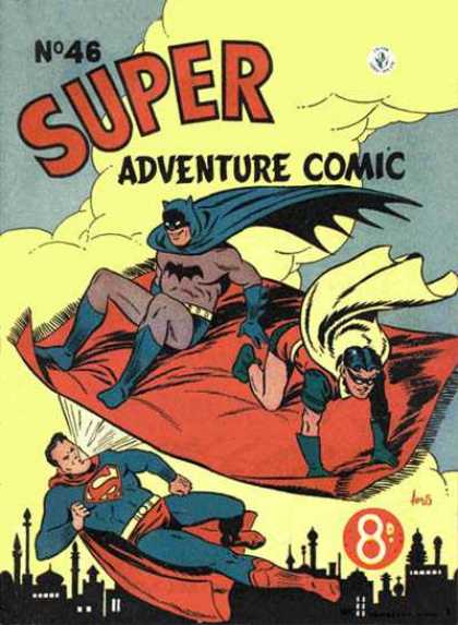 Super Adventure Comic 46 - Batman - Robin - Superman - Flying Carpet - Clouds