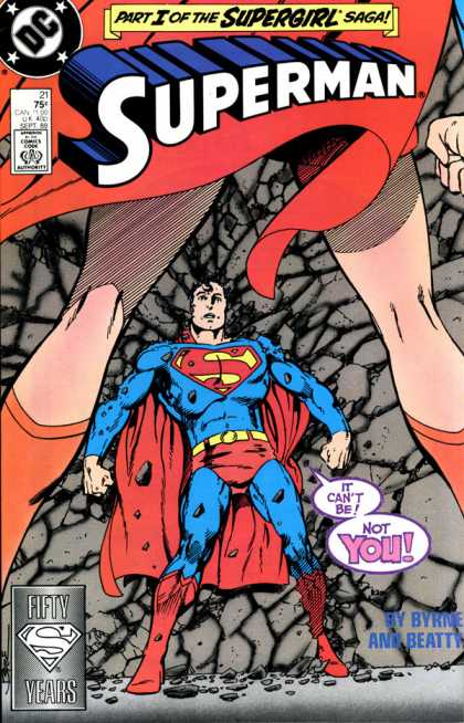 Superman (1987) 21 - Supergirl - Byrne - Superman - Cape Flowing - Suprised - John Byrne