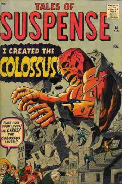 Tales of Suspense 14 - I Created The Colossus - Flee For Your Lives - He Lives The Colossus Lives - Breaking Buildings - People Running - Jack Kirby