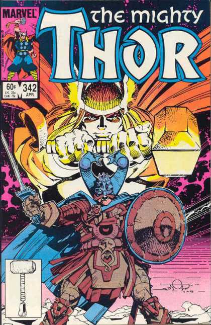 Thor 342 - Marvel - Mighty - Hammer - Shield - Viking Hat - Walter Simonson
