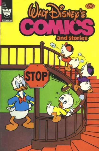 Walt Disney's Comics and Stories 495 - Ducks - Stairs - Stop Sign - Banister - Steps