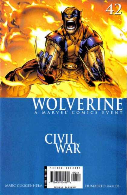 Wolverine (2003) 42 - Flame - Claws - A Marvel Comics Event - Civil War - Costume - Humberto Ramos