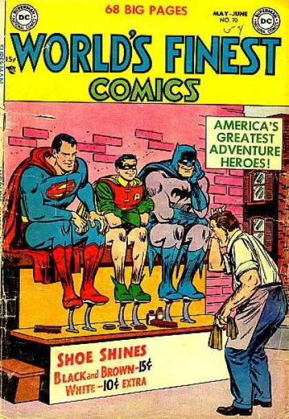 World's Finest 70 - 68 Big Pages - Americas Greatest Adventure Heroes - Super Man - Shoe Shines - Black And Brown