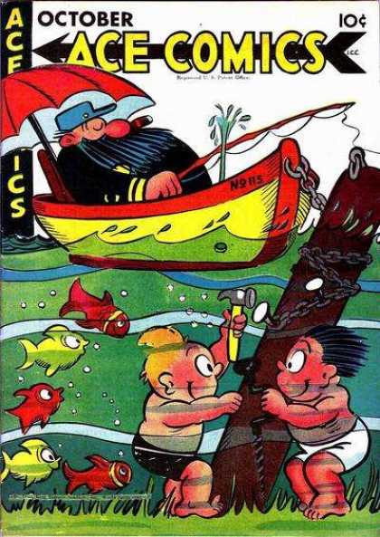 Ace Comics 115 - Kids And Their Fun - Damn Kids - A Day On The Lake - Fishing - Stranded
