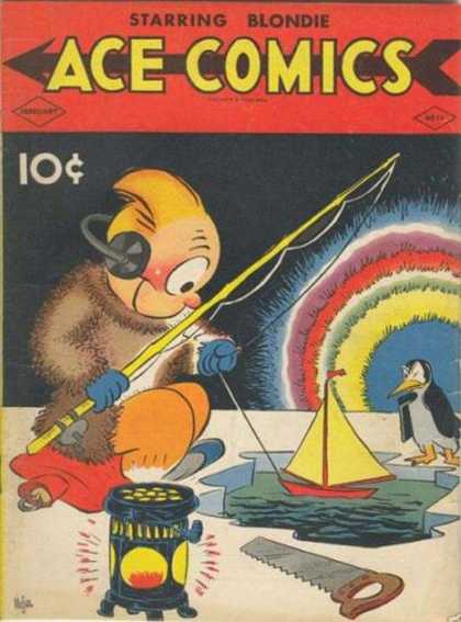 Ace Comics 35 - Ice Fishing - Penguin - Earmuffs - Fishing Pole - Sailboat