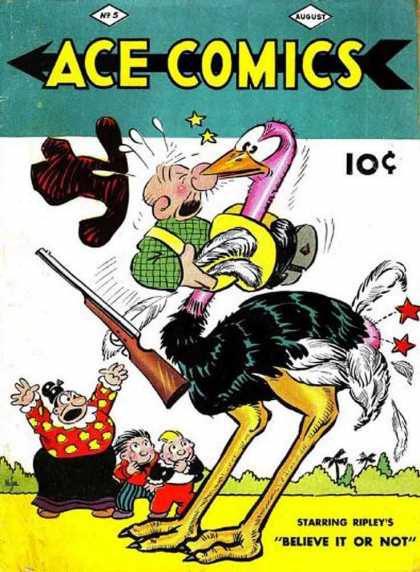 Ace Comics 5 - Ace Comics - Believe It Or Not - Ostrich - Hat - Rifle
