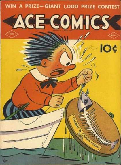 Ace Comics 50 - Fish Bones - Hook - Boat - Fishinh Pole - Water