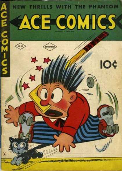 Ace Comics 57 - Humor - Newspaper Strips - Katzenjammer Kids - Rollerskates - Cat