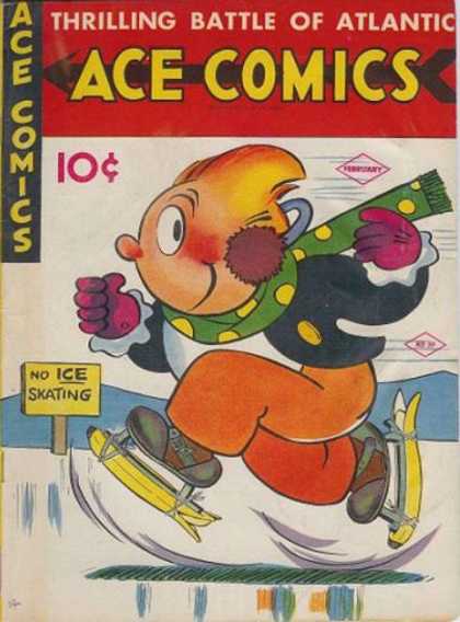 Ace Comics 59 - Thrilling Battle Of Atlantic - Ice Skating - No - Green And Yellow Scarf - Earmuffs