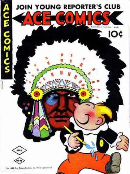 Ace Comics 85 - Indian Face - Young Reporters Club - Feather Headdress - Red Face - Blonde Hair