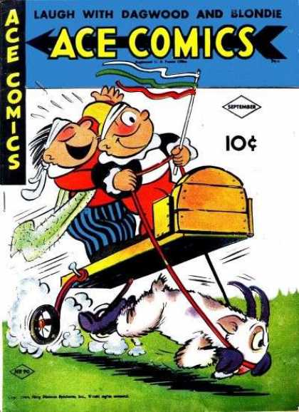 Ace Comics 90 - Two Children And A Goat - A Goat Pulling Children - Children Riding In A Wagon - A Goat Pulling A Childrens Wagon - Children And A Pet Goat