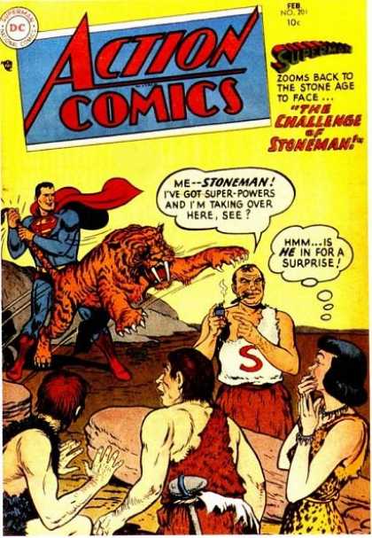 Action Comics 201 - Superman - Stoneman - Tiger - Cigar - Caveman