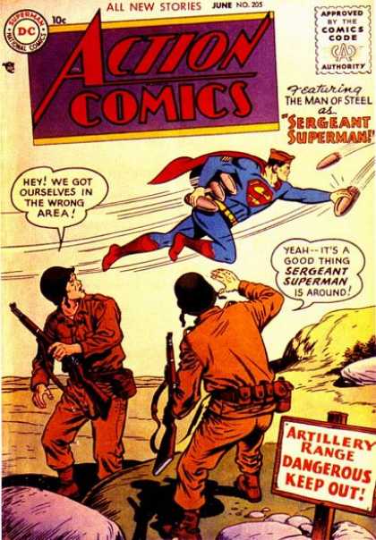 Action Comics 205 - Superman - Guns - Soldiers - Bombs - Army