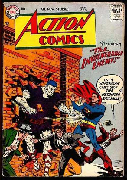 Action Comics 226 - Superman - Enemy - Wall - Petrified Spaceman - The Invulnerable Enemy