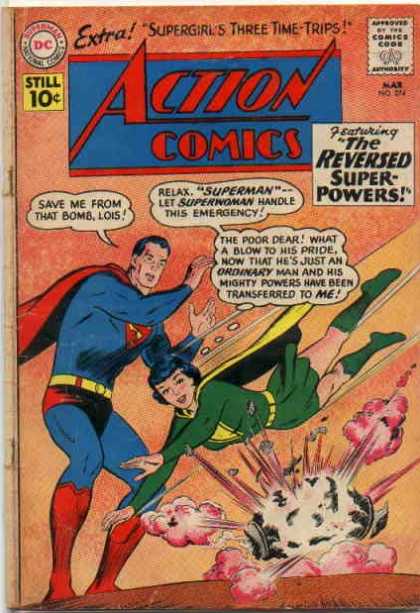 Action Comics 274 - Superman - Lois - Supergirls Three Time Trips - Super-powers - Emergency - Curt Swan