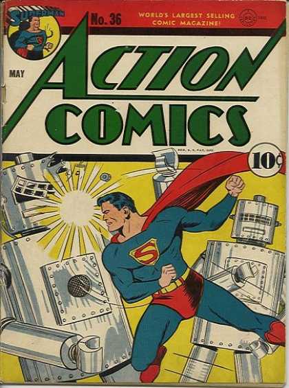 Action Comics 36 - Superman - Robots - Battles - No 36 - Red Cape