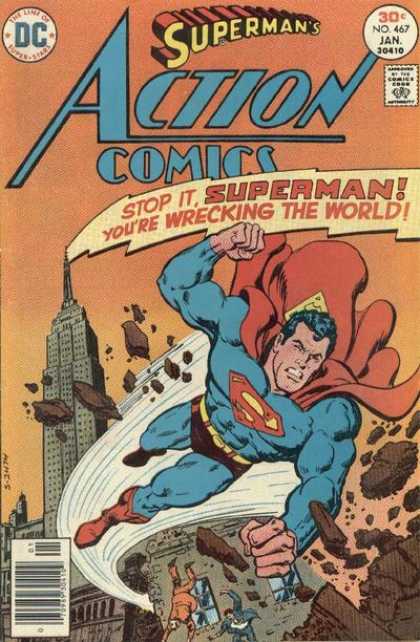 Action Comics 467 - Superman - Skyscraper - Destroyed - Angry - Fists - Bob Oksner
