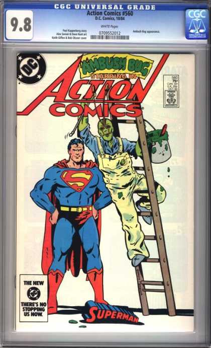 Action Comics 560 - Ladder - Superman - Green Paint - Overalls - Ambush Bug - Bob Oksner, Keith Giffen