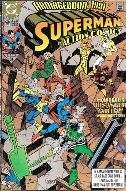 Action Comics 670 - Green Lantern - Metropolis - Disaster - Flash - Rescuing People - Bob McLeod, Dan Jurgens