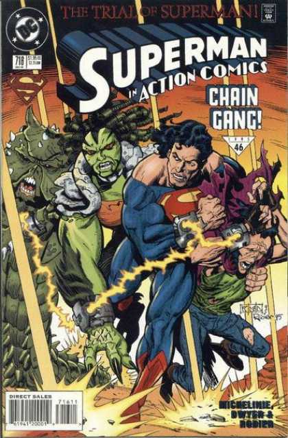 Action Comics 716 - Superman Ripped Uniform - Chain Gang - Green Monster - The Trial Of Superman - Dc Comics - Denis Rodier