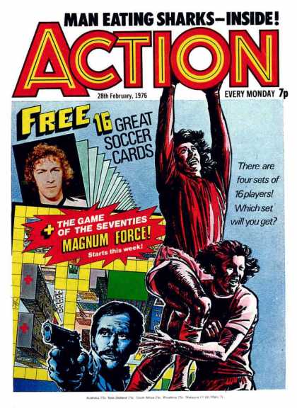 Action 3 - Man Eating Sharks - Free Soccer Cards - Magnum Force - Man With Gun - Game