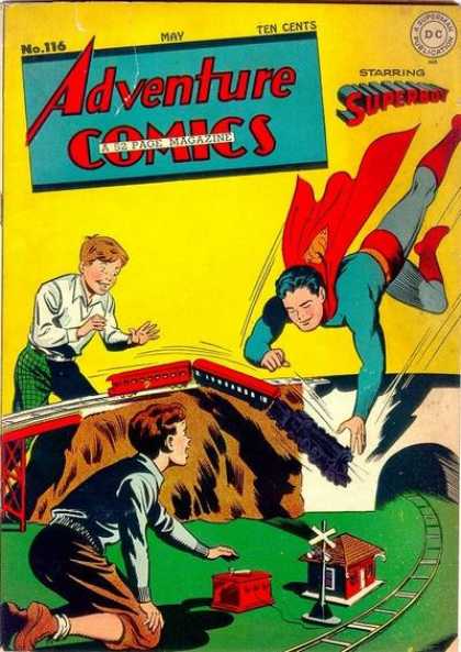 Adventure Comics 116 - Superboy - Train Set - Tunnel - Falling Train - Two Boys