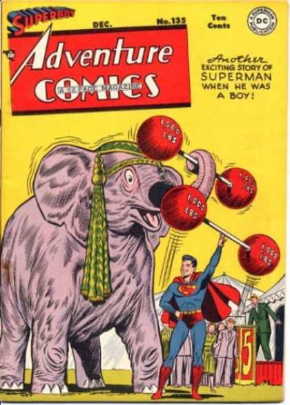 Adventure Comics 135 - Elephant - Pink - 1000 Pounds - Barbells - Boy Superman - George Roussos