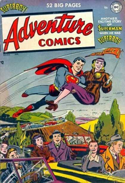 Adventure Comics 160 - Superboy - Cars - Flag - Pretty Girl - Traffic Jam
