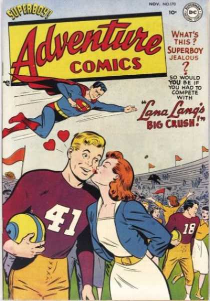 Adventure Comics 170 - Lana Lang - Football - Kiss - Superboy - Hearts