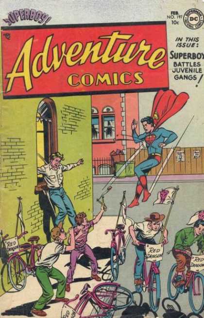 Adventure Comics 197 - Superman - Street - Bicycles - Building - Flying - Curt Swan