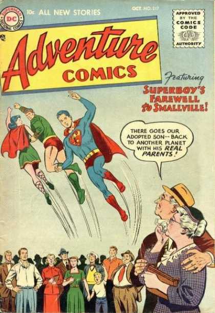 Adventure Comics 217 - Superboy - Parents - Superman - Flying - Crowd - Curt Swan
