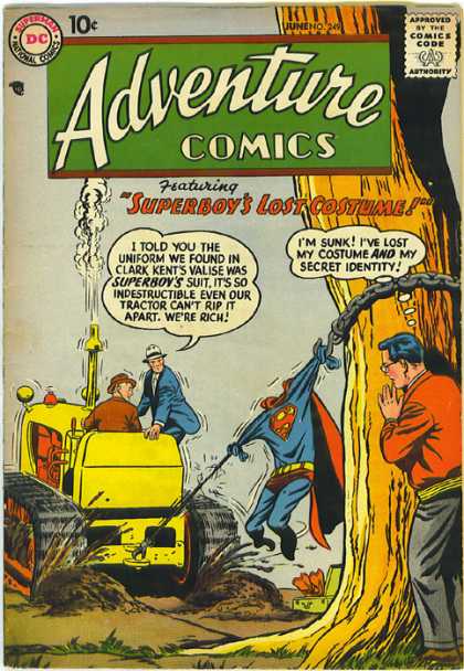 Adventure Comics 249 - Clark Kent - Tractor - Superman Suit - Two Men - Suitcase - Curt Swan