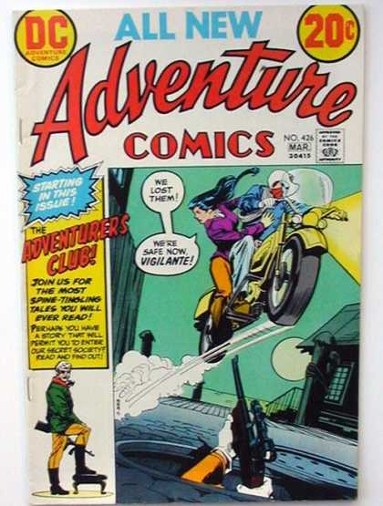 Adventure Comics 426 - Motorcycle - Woman - Man - Moon - Building - Dick Giordano