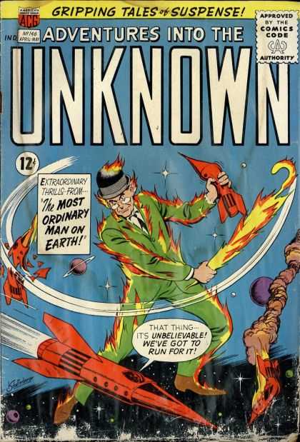 Adventures Into the Unknown 148 - Earth - Man - Thrills - Spaceship - Fire