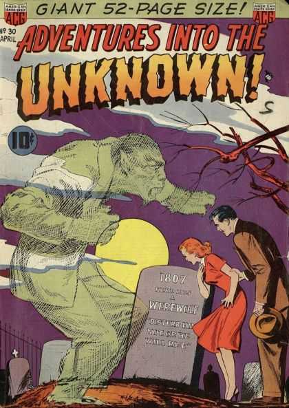 Adventures Into the Unknown 30 - Giant 52-page Size - No 30 April - 1807 Werewolf - Tombstone - Forest