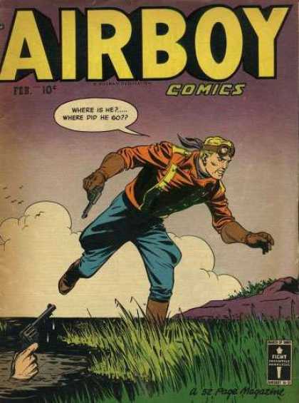 Airboy Comics 50 - Man - Running - Gun - Rock - Birds