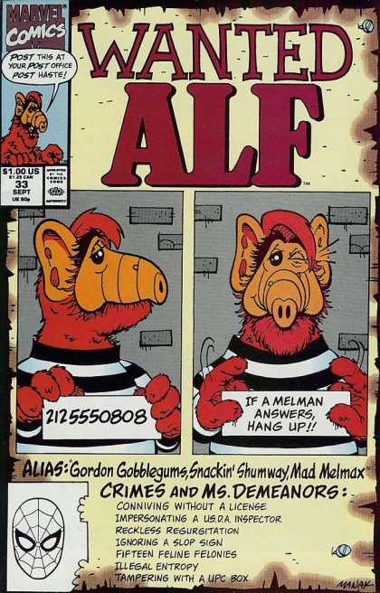 Alf 33 - Marvel Comics - Post This At Your Post Office Post Haste - Crimes And Msdemandor - 2125550808 - If A Melman Answershang Up