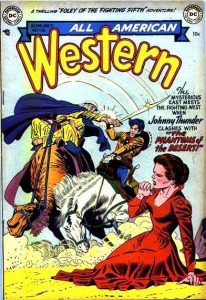 All-American Comics - All American Western - Horse - Sword - Blue Cape - Red Dress - Saddle
