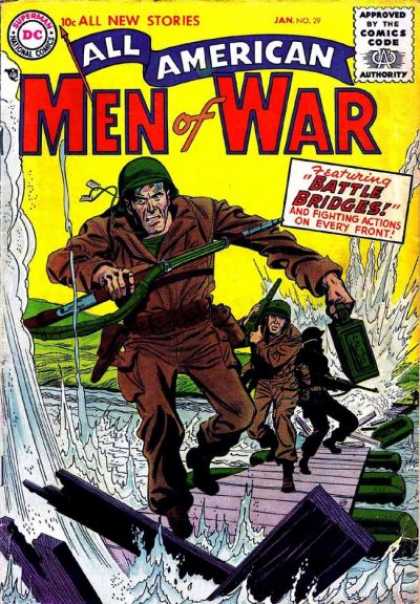 All-American Comics - All American Men of War - Peir - Army Men Running - Mine Bomb - Rafts - Water