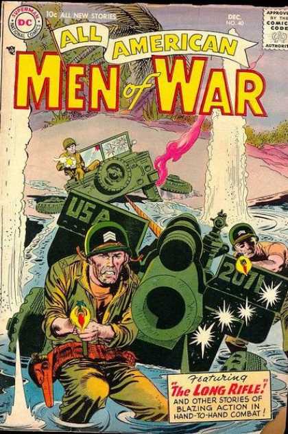 All-American Comics - All American Men of War - Army Jeep - Army Soldiers - Water Spout - Sandy Beach - Palm Trees
