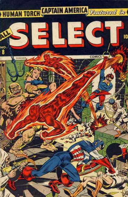 All Select Comics 8 - Human Torch - Captain America - Crossover - Fight - Damsel-in-distress