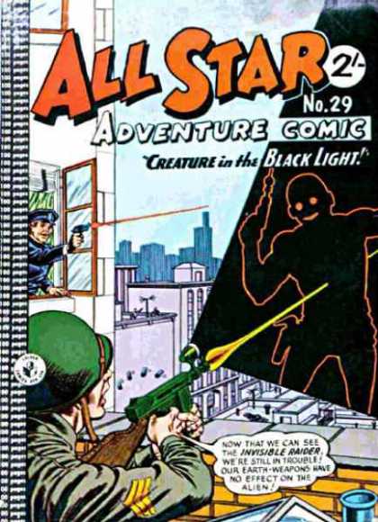All Star Adventure Comic 29 - Creature In The Black Light - Gun - Shooting - Helmet - Police