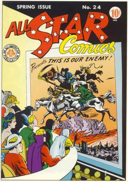 All Star Comics 24 - Four Horsemen - Batman - Wonder Woman - Hawkman - Swastika