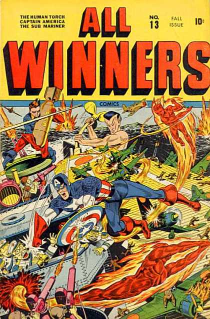 All Winners Comics 13 - Captain - America - Plane - Bomb - Fire