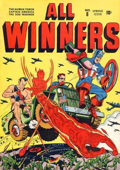 All Winners Comics 8 - The Human Torch - Captain America - The Sub Mariner - Army Jeep - Aircraft